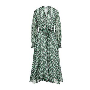 NWT Marella Gabbia Midi Dress Womens 4 Green V-Neck Print 3/4 Sleeve Cotton NEW